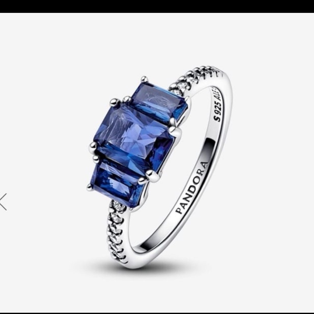 Blue Rectangular Three Stone Sparkling Ring Us8 - image 4